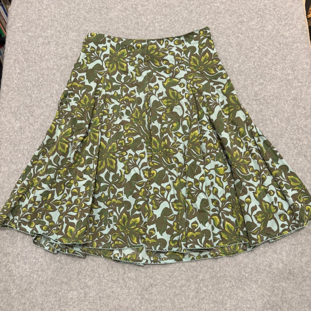 Merona Womens Green Floral Cotton A-Line Midi Skirt Size 2 Leaf Print Y2K